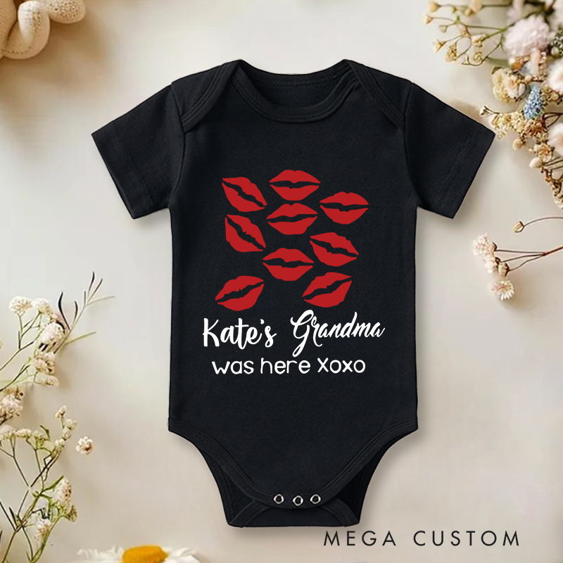 Personalized Grandma Was Here with Lots of Kisses Xoxo Baby Onesie Baby Announcement Gift