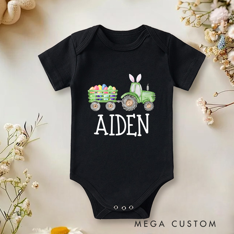 Personalized Tractor With Easter Egg Baby Name Baby Onesie Gift for Baby 