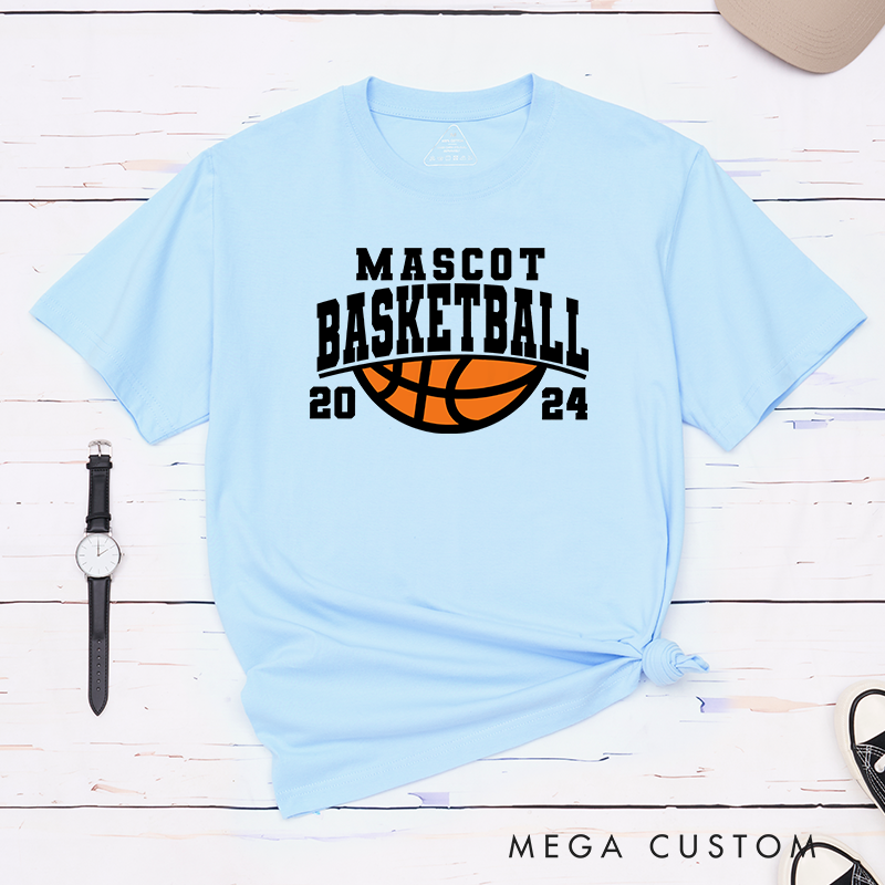 Personalized Basketball T-Shirt Design Featuring Custom Team Name Year and Classic Orange Basketball Graphic