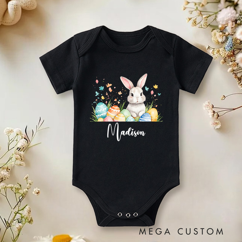 Personalized Baby Onesie Easter Bunny with Colorful Eggs Baby Onesie