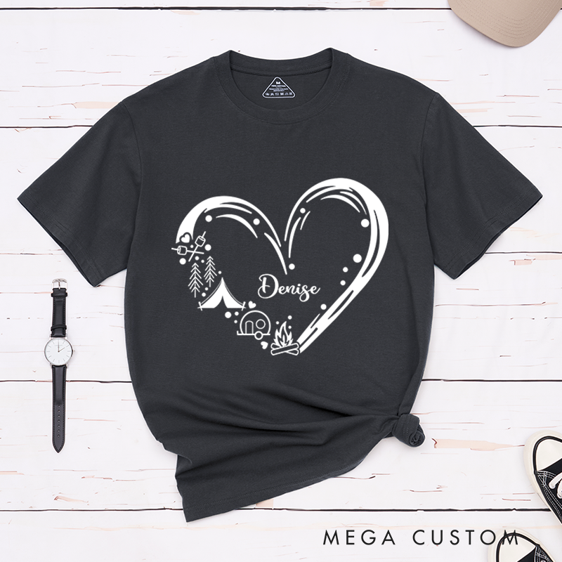 Personalized Heart of Camping T-Shirt Happy Camper Shirt Gift for Hiking Outdoors Adventure Lover 