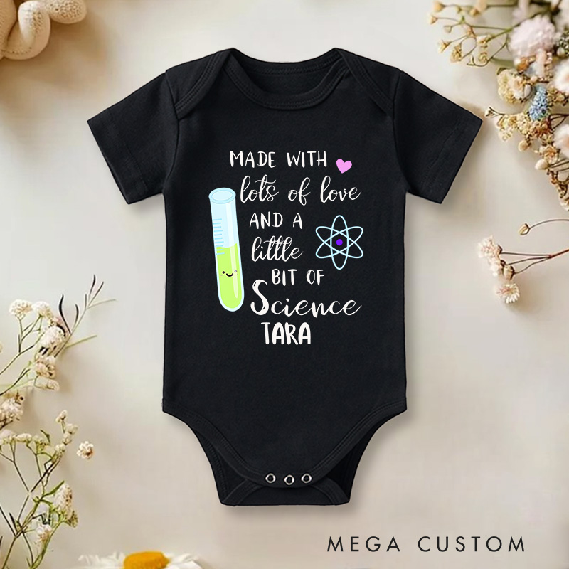 Personalized Made with Lots of Love and a Little Bit of Science Baby Onesie Baby Shower Gift