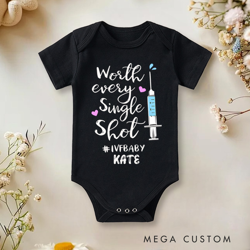 Personalized Worth Every Single Shot Cute In Vitro Fertilization Baby Onesie Funny Baby Gift
