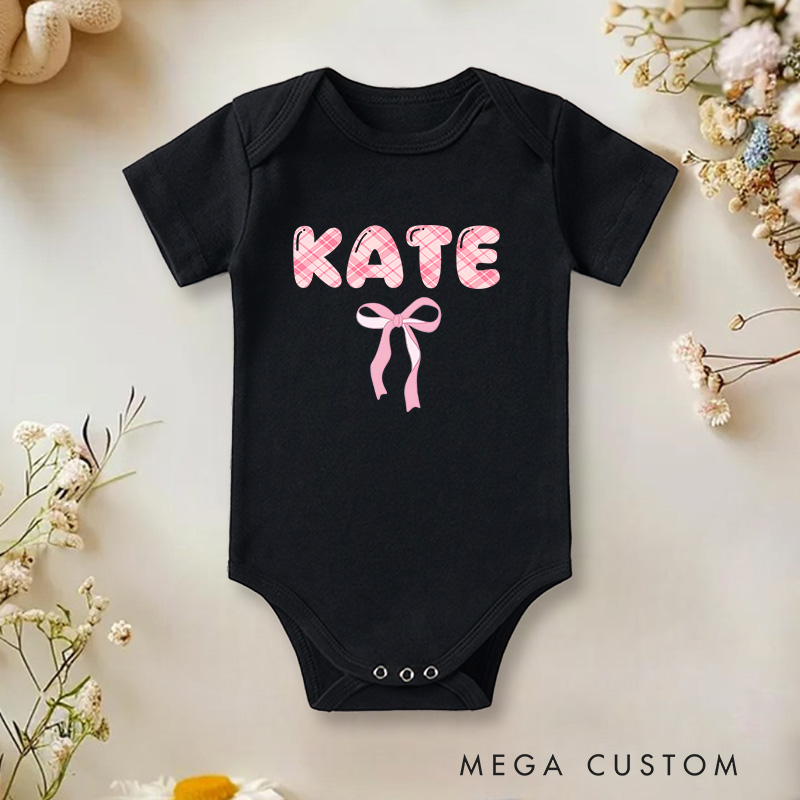 Personalized Name Pink Bow Baby Onesie First Birthday Gift New Mom Gift
