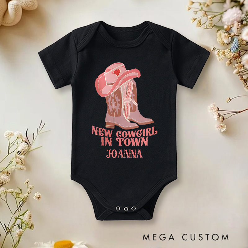 Personalized New Cowgirl in Town Baby Onesie Baby Shower Gift 