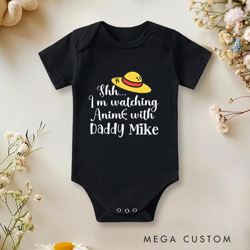 Personalized Shh I’m Watching Anime With Daddy Baby Baby Onesie Gift for First Father’s Day