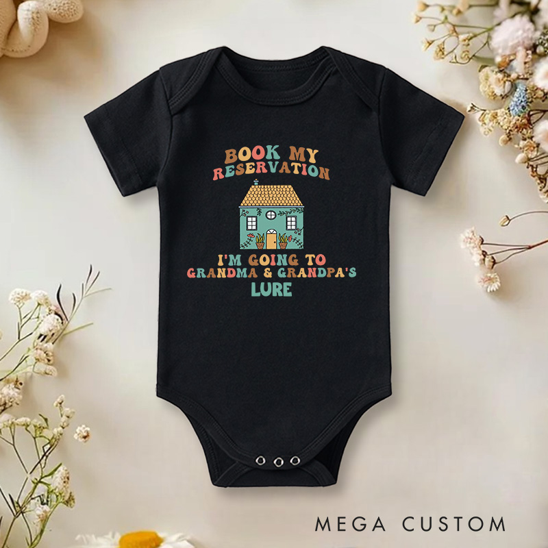 Personalized Book My Reservation I'm Going To Grandma Grandpa Baby Onesie New Born Grandparent Gift
