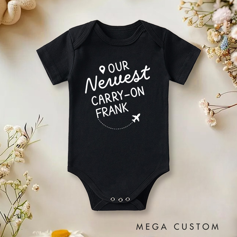 Personalized Our Newest Carry On Baby Onesie Baby Shower Gift Nursery Gift
