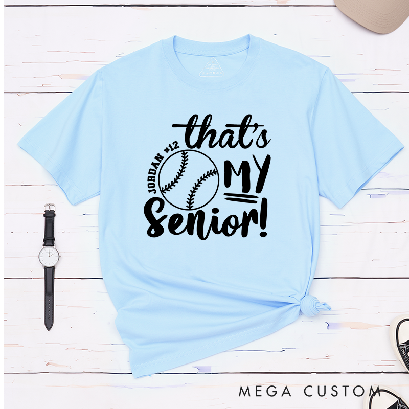 Personalized Senior Softball Spirit T-Shirt Design Perfect for School Teams Featuring Custom Name Number and Bold Text with a Softball Graphic