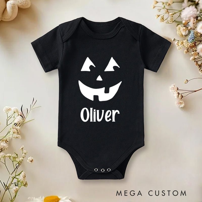 Personalized Smiling Jack O Lantern Baby Onesie Halloween Baby Shower Gift