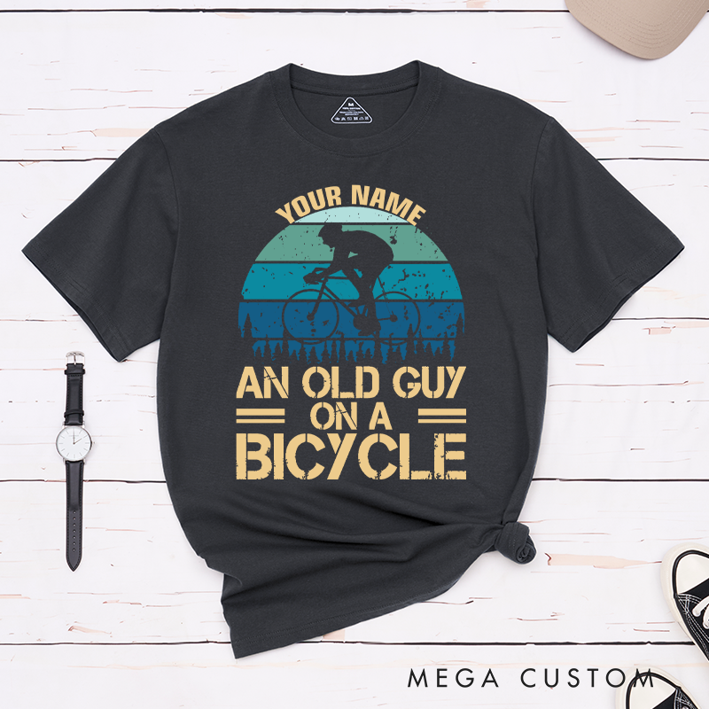 Personalized Cyclist Silhouette T-Shirt with a Retro Landscape Design for Outdoor Adventures Riding Cycling Biking Enthusiasts