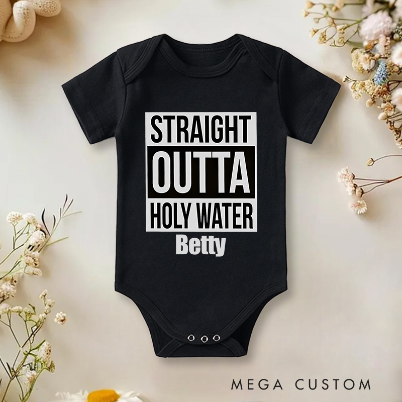 Personalized Straight Outta Holy Water Funny Baptism Baby Onesie Gift for Baby