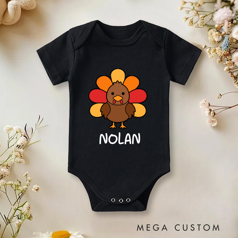 Personalized Cute Turkey Baby Onesie First Thanksgiving Gift New Baby Girl Boy Gift