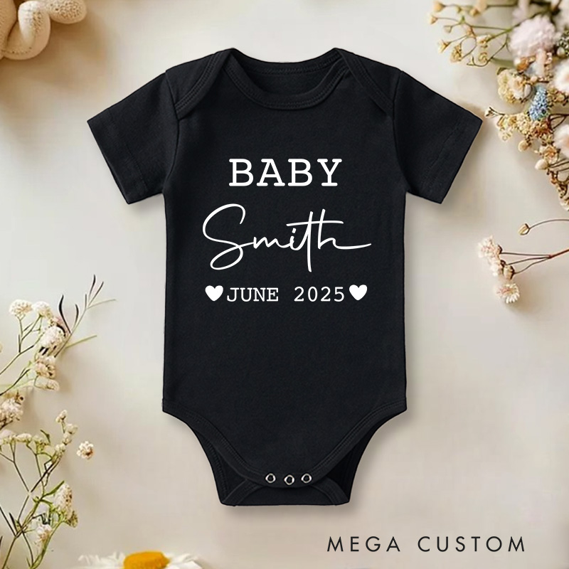 Personalized Personalised Last Name Birth Announcement Baby Onesie Newborn Gift