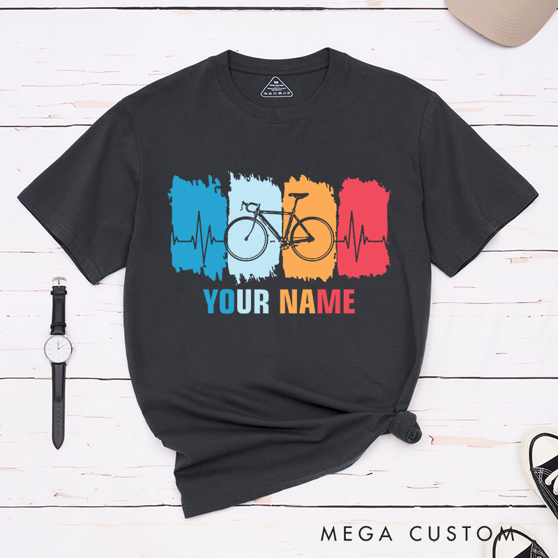 Personalized Cycling T-Shirt with Vibrant Heartbeat Patterns for Outdoor Adventures Riding Biking Enthusiasts