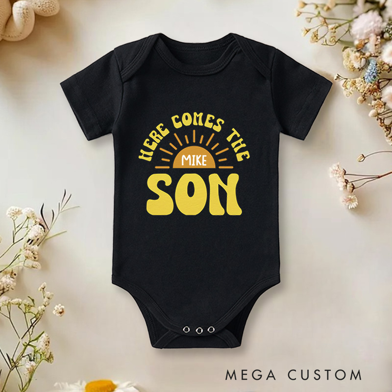 Personalized Here Comes The Son Baby Onesie Cute Sunshine Baby Onesie New Baby Gift