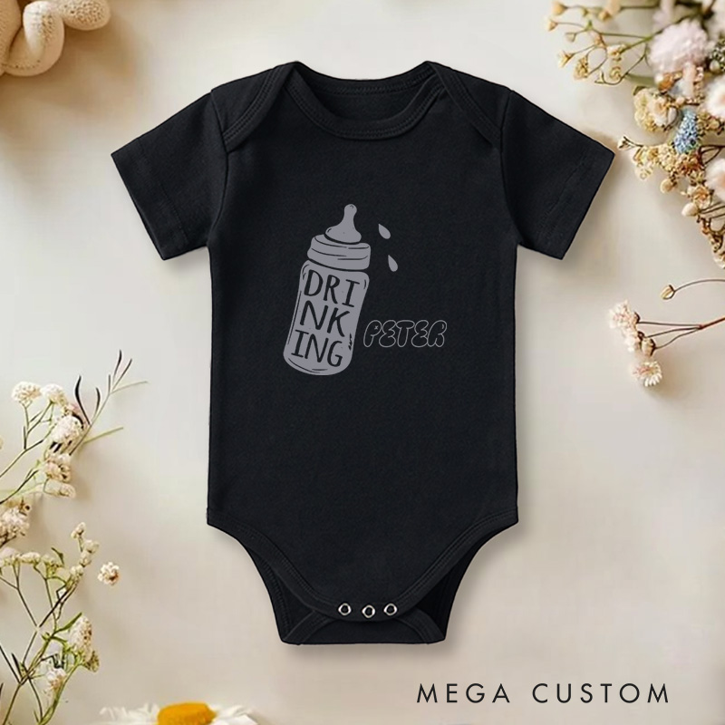 Personalized Drinking Playful Baby Bottle Celebrating Little Ones and Parenthood Moments Baby Onesie