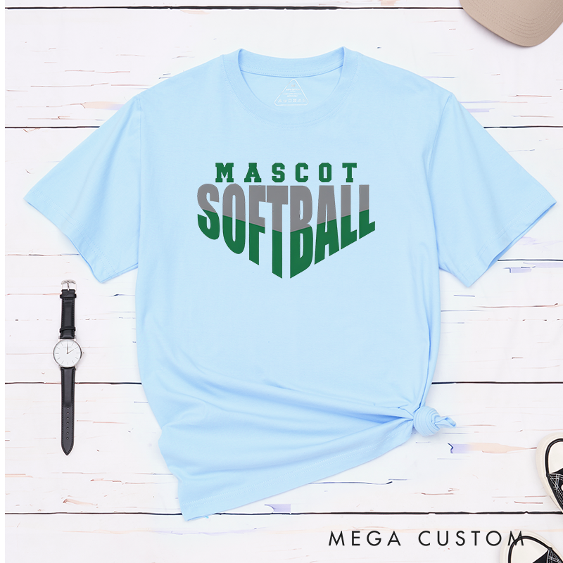 Personalized Softball T-Shirt Design Featuring Custom Team Name Bold Split-Tone Typography Dynamic Angular Layout and Modern Sports Aesthetic