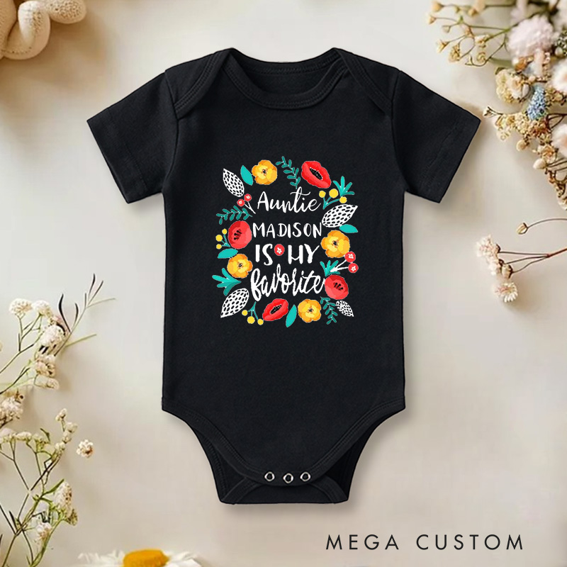 Personalized Auntie Is My Favorite Colorful Floral Celebrating Family Love Baby Onesie