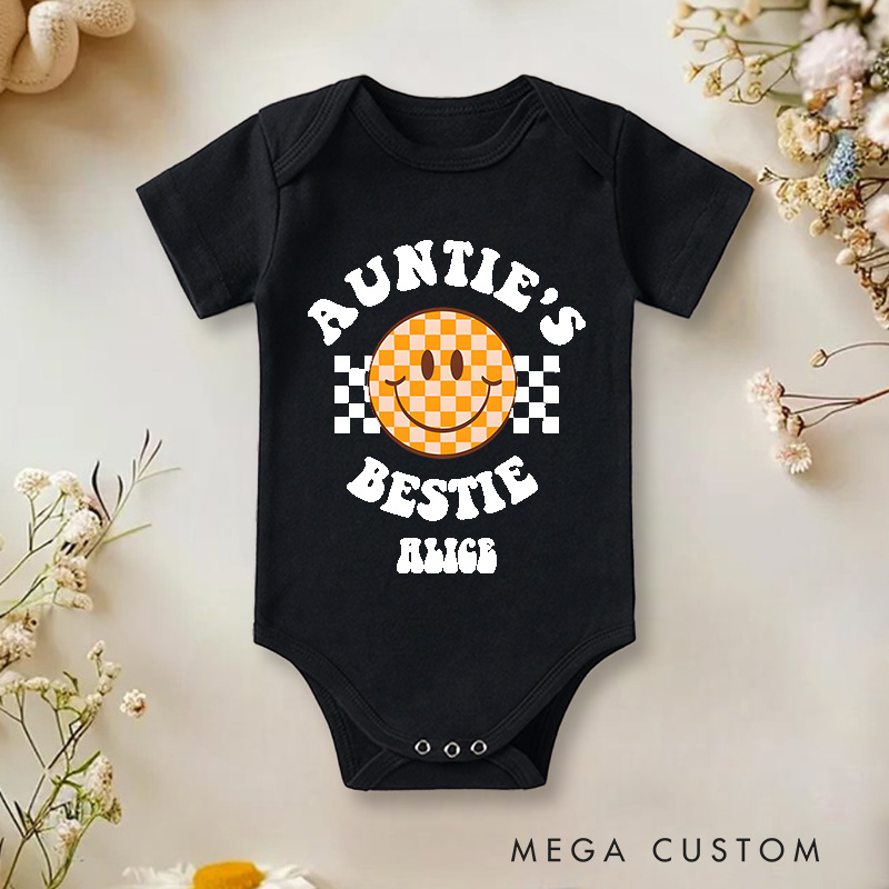 Personalized Auntie's Bestie Romper Baby Onesie Pregnancy Announcement Gift