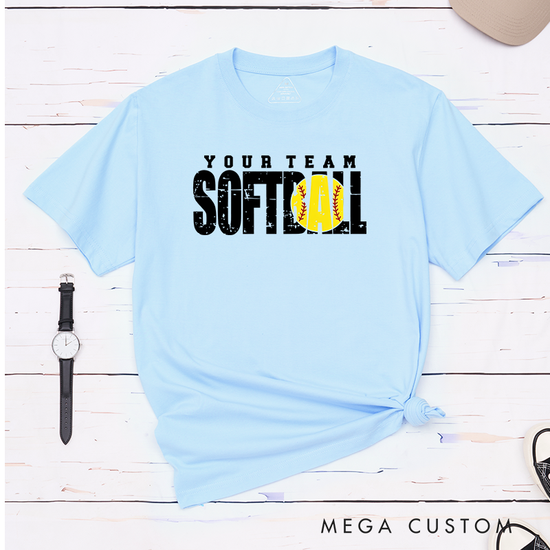 Personalized Softball T-Shirt Design Featuring Custom Team Name Bold Distressed Typography Vibrant Softball Graphic and Dynamic Layout