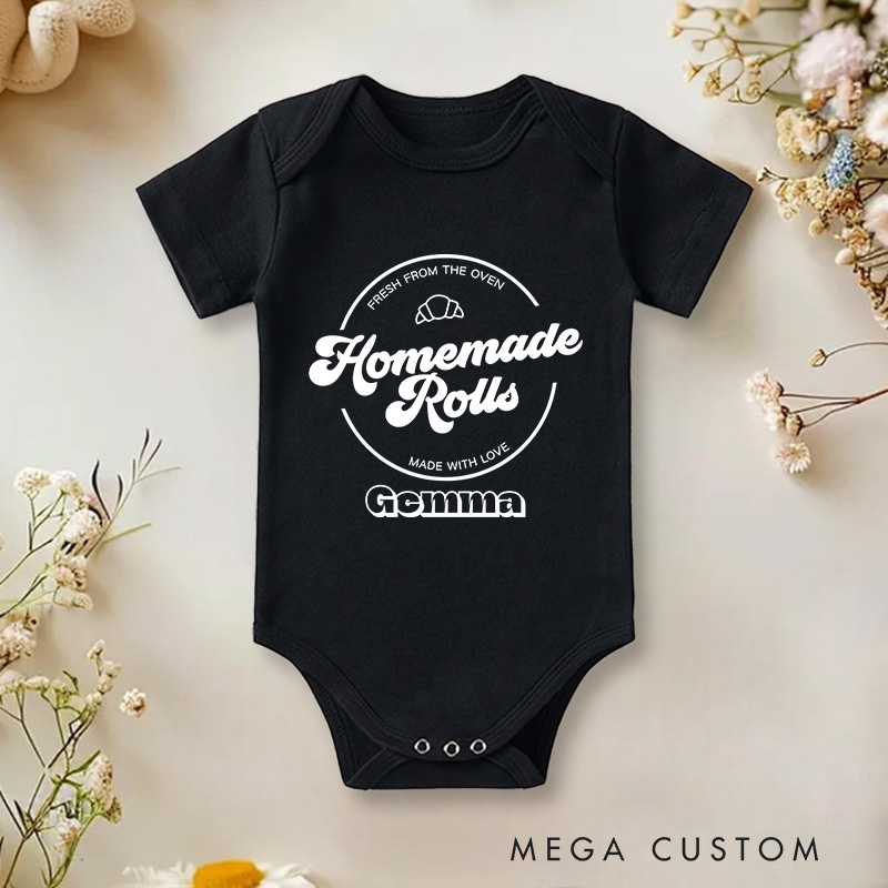 Personalized Homemade Rolls Baby Onesie Funny Thanksgiving Baby Gift