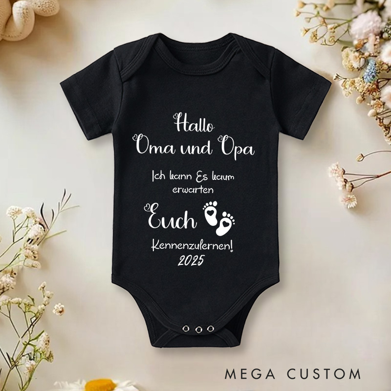 Personalized Hallo Oma Und Opa Ich Kann Es Kaum Erwarten Euch Kennenzulernen Baby Onesie Nursery Gift