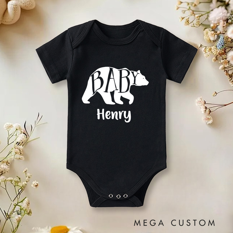 Personalized Hand Lettered Bear Design Baby Onesie Father's Day Gift Nursery Gift
