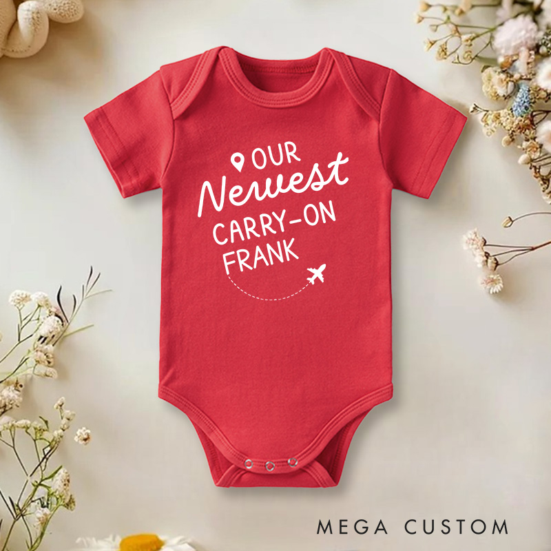 Personalized Our Newest Carry On Baby Onesie Baby Shower Gift Nursery Gift