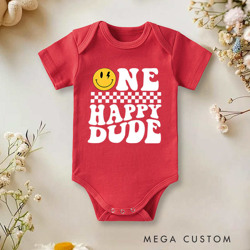 Personalized One Happy Dude First Birthday Baby Onesie Funny Gift for Baby
