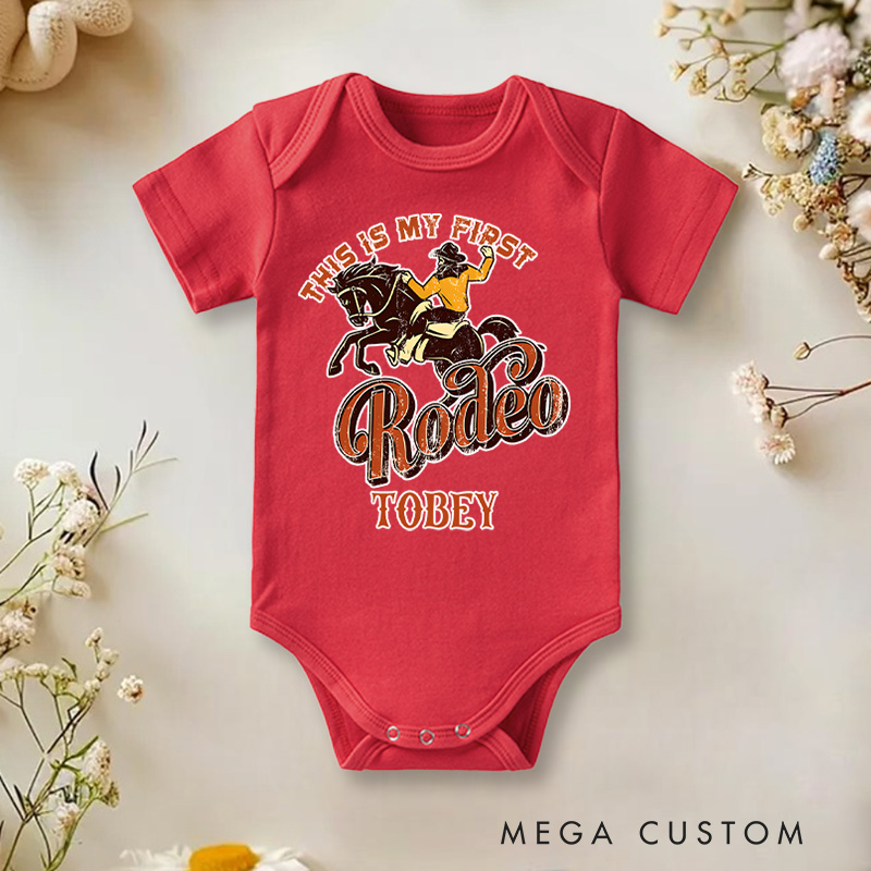 Personalized His Is My First Rodeo Baby Onesie Gifts for New Baby