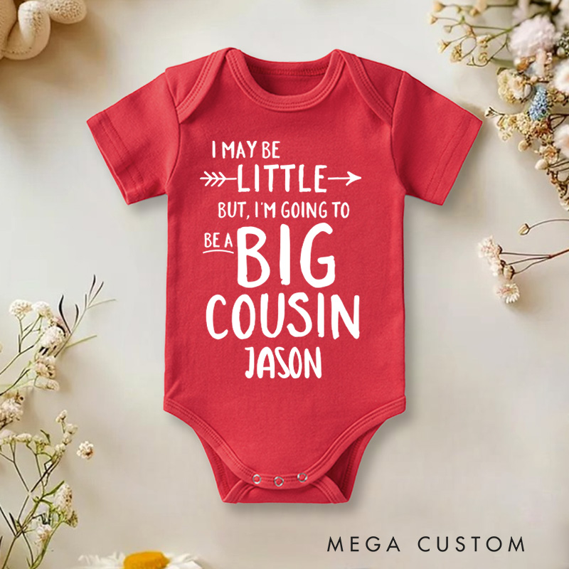 Personalized I May Be Little but I'm Going to Be a Big Cousin Baby Onesie Pregnancy Announcement Gift