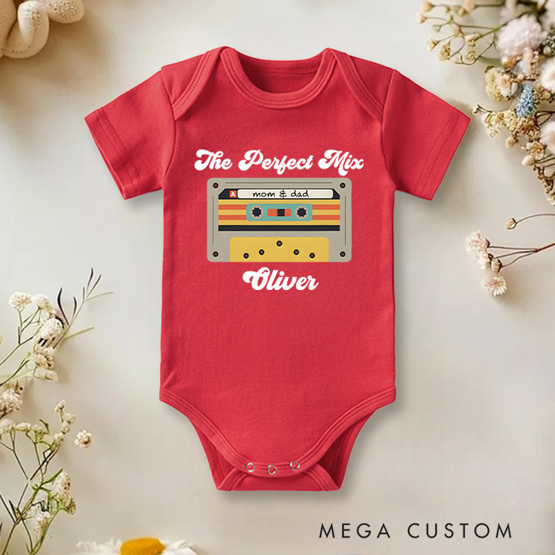 Personalized the Perfect Mix Mom and Dad Cassette Baby Onesie Baby Shower Gift