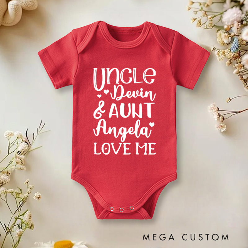 Personalized Uncle And Aunt Love Me Baby Onesie New Baby Girl Boy Gift