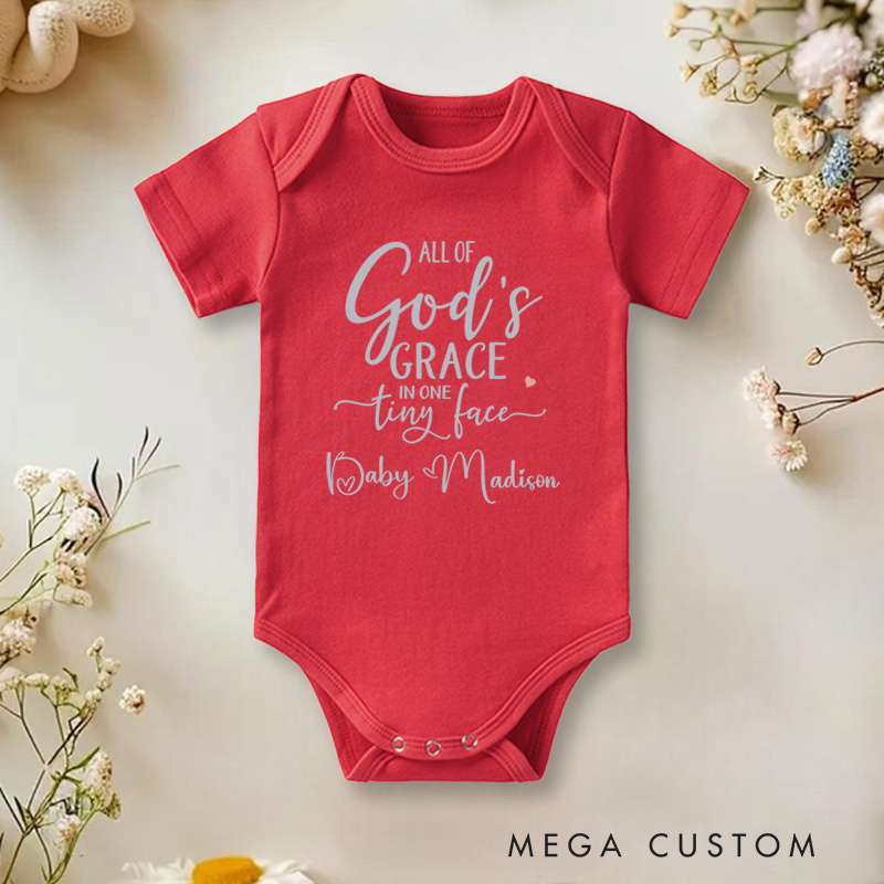 Personalized All of God’s Grace in One Tiny Face Heartfelt Baby Onesie  