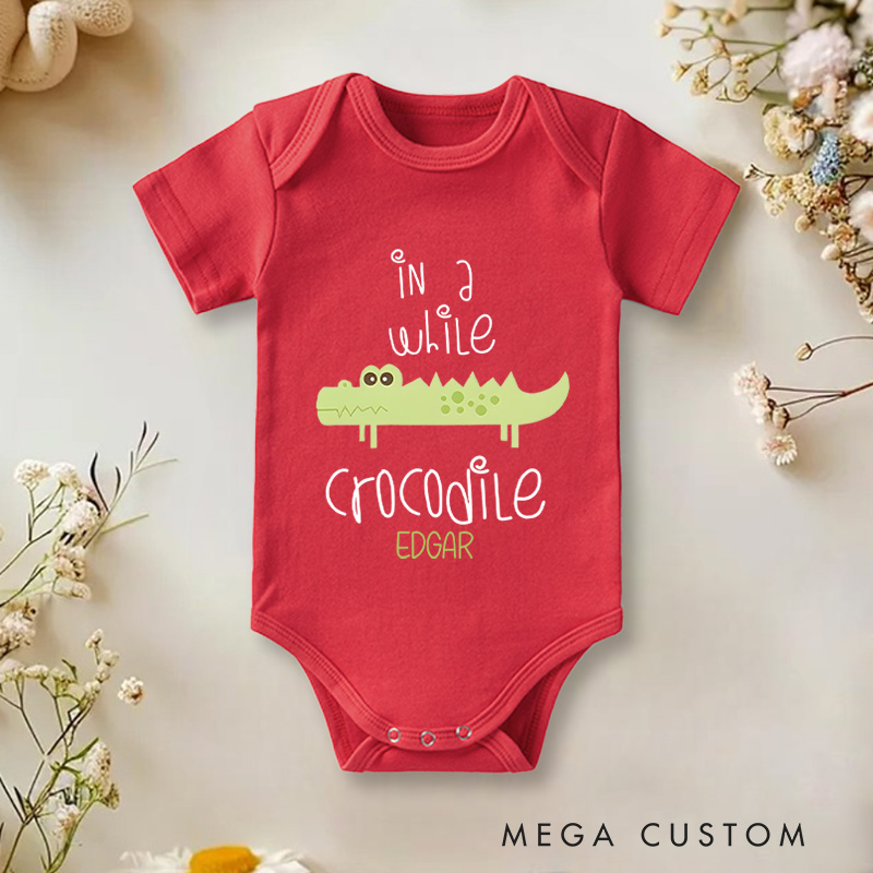 Personalized See You Later In a While Alligator adding humor and fun to twin wardrobes with a cute crocodile graphic Baby Onesie