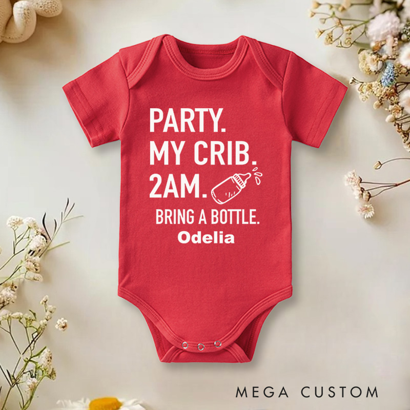 Personalized Party My Crib 2am Bring a Bottle Baby Onesie Fun Unisex Baby Gifts