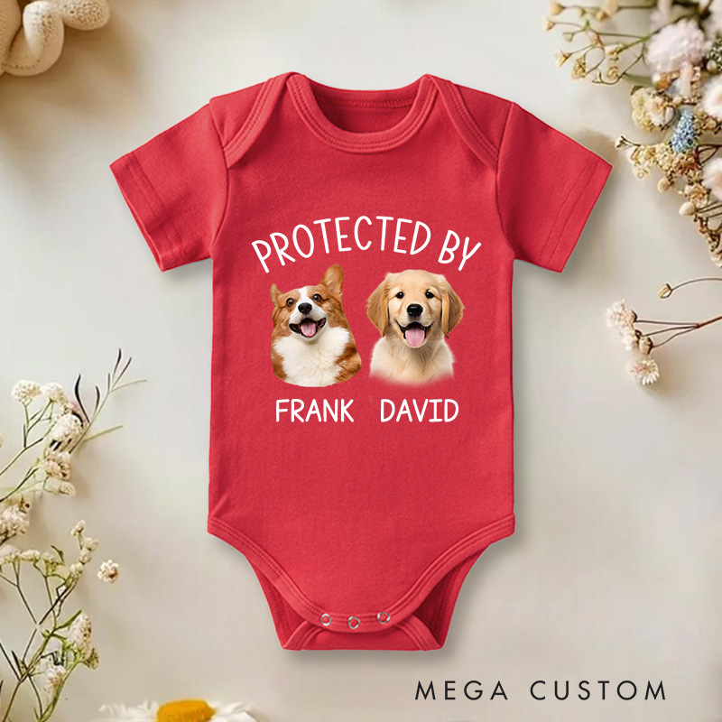 Personalized Protected By Photo Baby Onesie Gift for Baby Tee Cute Dog Gifts