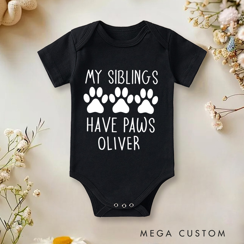 Personalized My Siblings Have Paws Baby Onesie Cute Baby Shower Gift