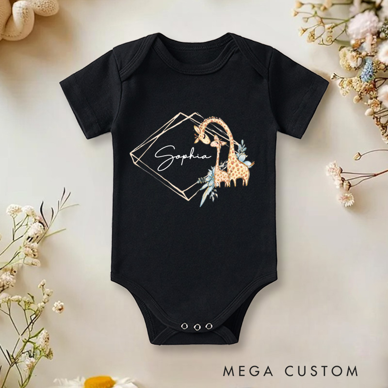 Personalized Mum & Baby Giraffe Wreath Baby Onesie Unisex Newborn Baby Gift