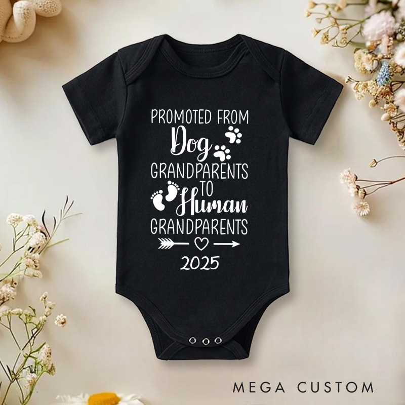 Personalized Promoted From Dog Grandparents To Human Grandparents Baby Onesie New Baby Gift