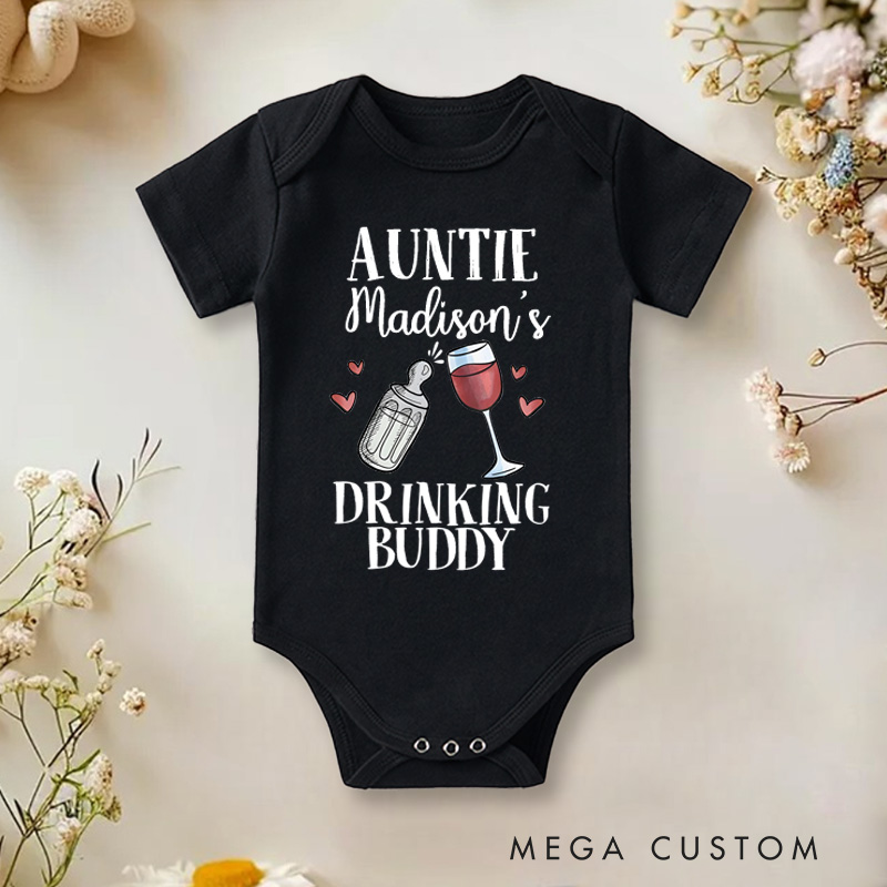 Personalized Auntie's Drinking Buddy Baby Onesie Baby Shower Gift New Dad Gifts