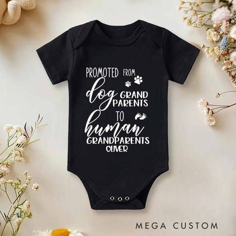 Personalized From Dog Grandparent to Human Grandparent Baby Onesie Pregnancy Announcement Gift