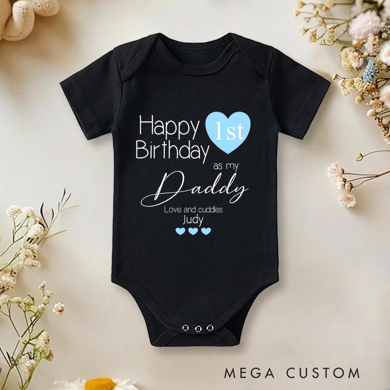 Personalized Happy 1st Birthday as My Daddy Blue Baby Onesie New Dad Gift