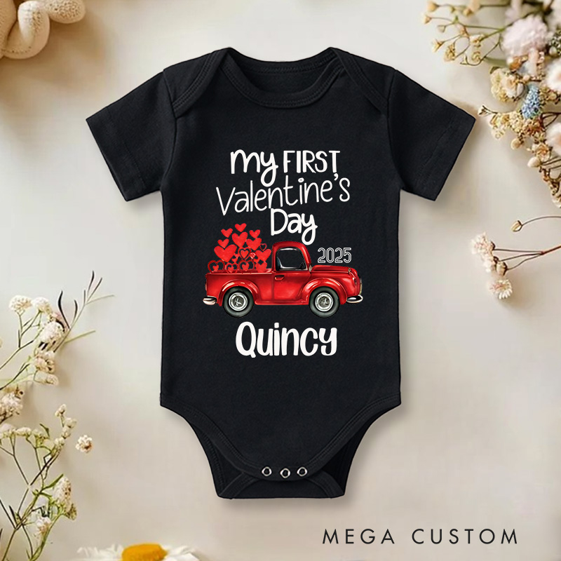 Personalized Red Car My 1st Valentine's Day Baby Onesie 