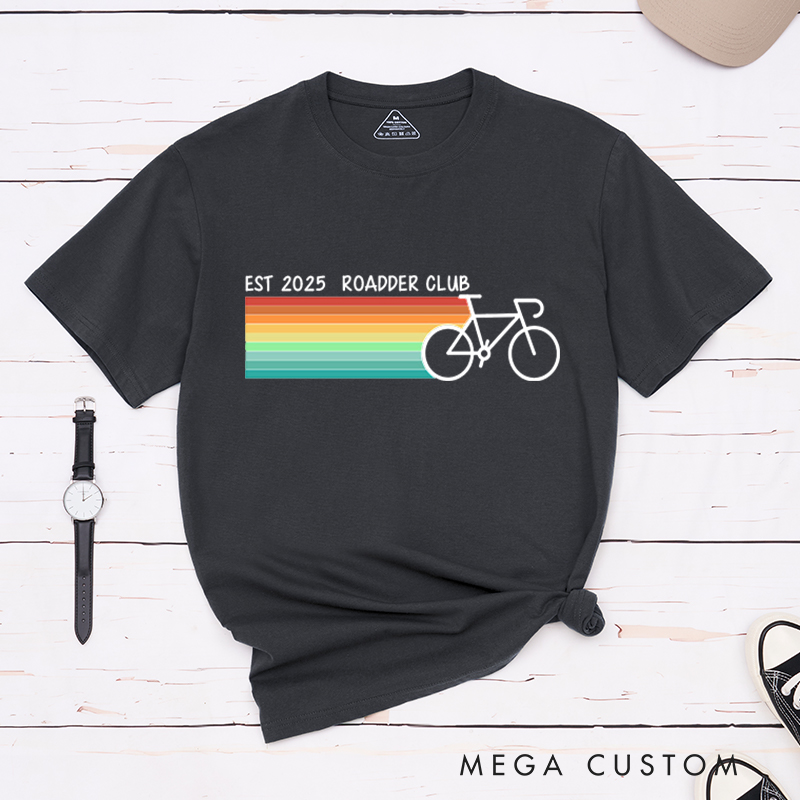 Personalized Cycling T-Shirt with a Bicycle and Vibrant Rainbow Stripes for Outdoor Adventures Riding Cycling Biking Enthusiasts