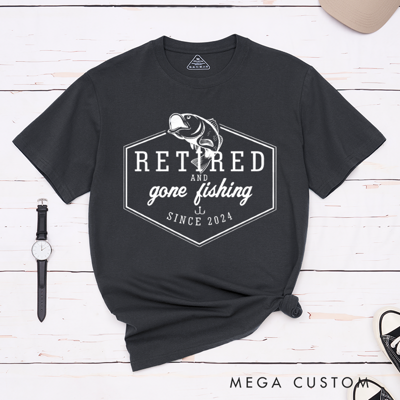 Personalized Retired and Gone Fishing T-Shirt Retirement Gift for Fishing Outdoors Lover