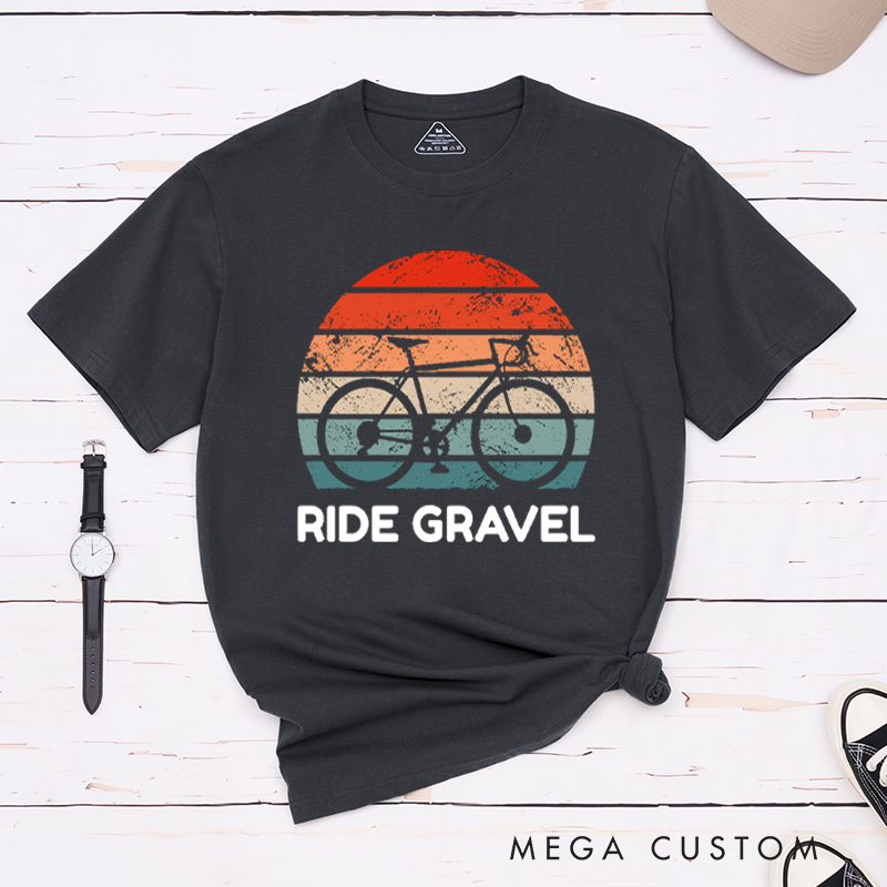 Personalized Ride Gravel Retro Cycling T-Shirt with a Gravel Bike Silhouette for Outdoor Adventures Riding Cycling Biking Enthusiasts