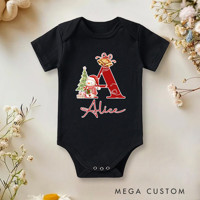 Personalized Christmas Surname Alphabet Baby Onesie Gift for New Baby