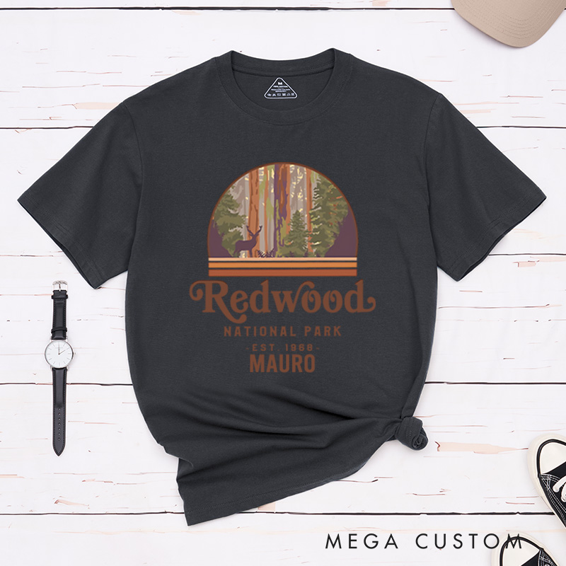 Personalized Redwood National Park T-Shirt Retro Camping Hiking Travel Shirt Gift for Nature Outdoors